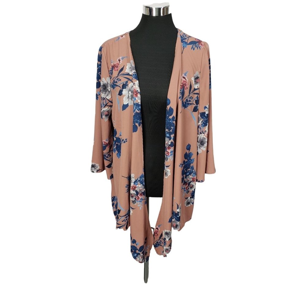 Oddi Pink Floral Kimono Open Face Cardigan Wrap 1XL
